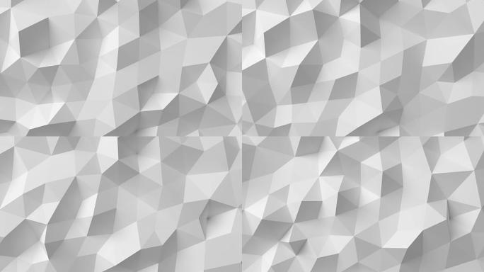美丽的白色多边形表面在无缝3d动画中移动。抽象运动设计背景。计算机生成的过程。