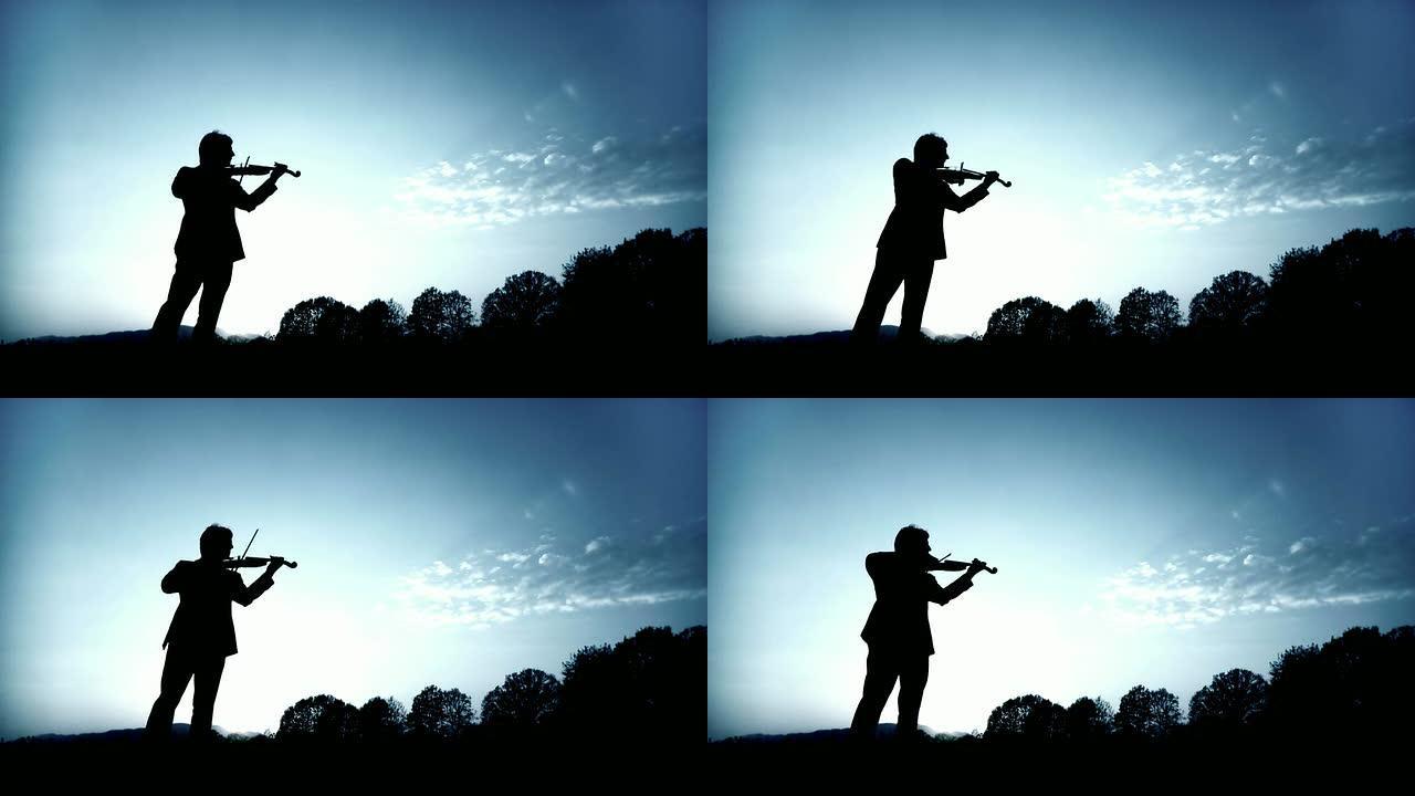 高清: 自然小提琴家的剪影