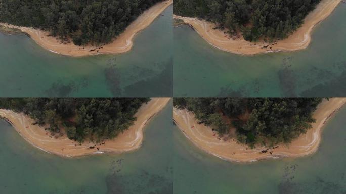 4k鸟瞰图和海滩的广角镜头。