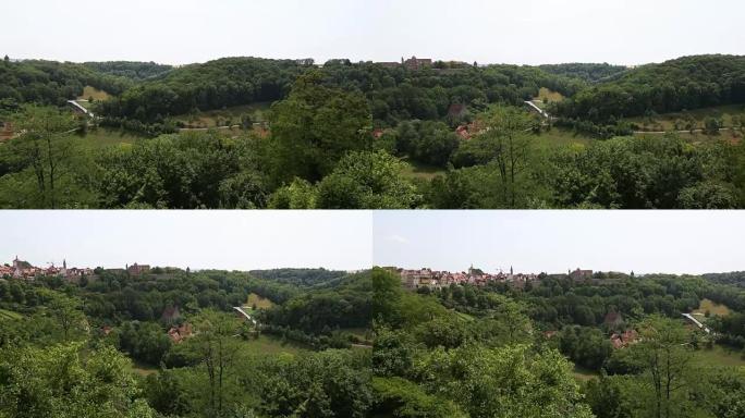 平移镜头: 空中行人拥挤的Rothenburg ob der Tauber Bavaria，德国