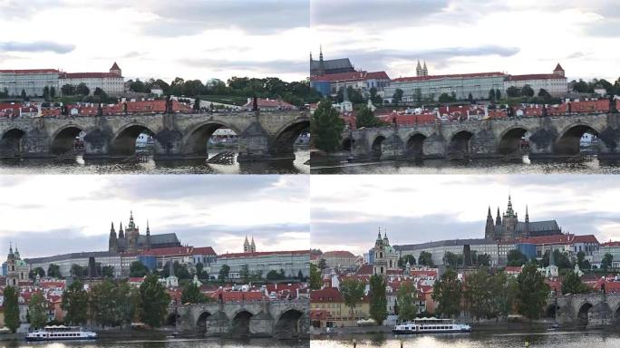 平移镜头:布拉格城市景观与伏尔塔瓦河捷克共和国