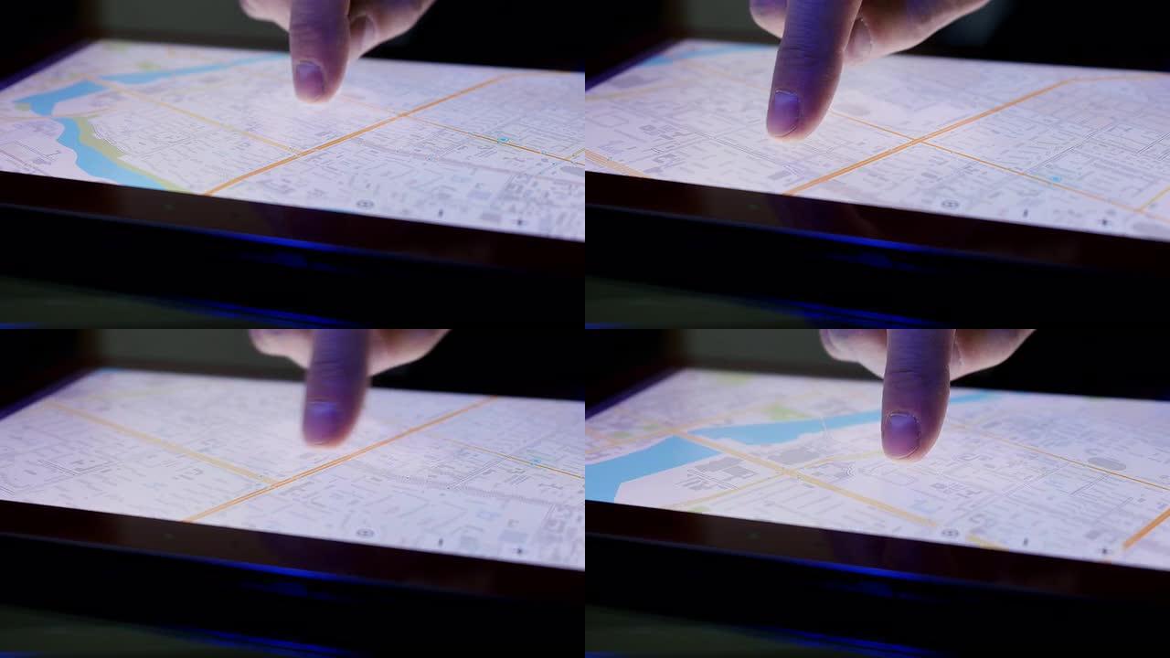 平板电脑设备上指尖的地图