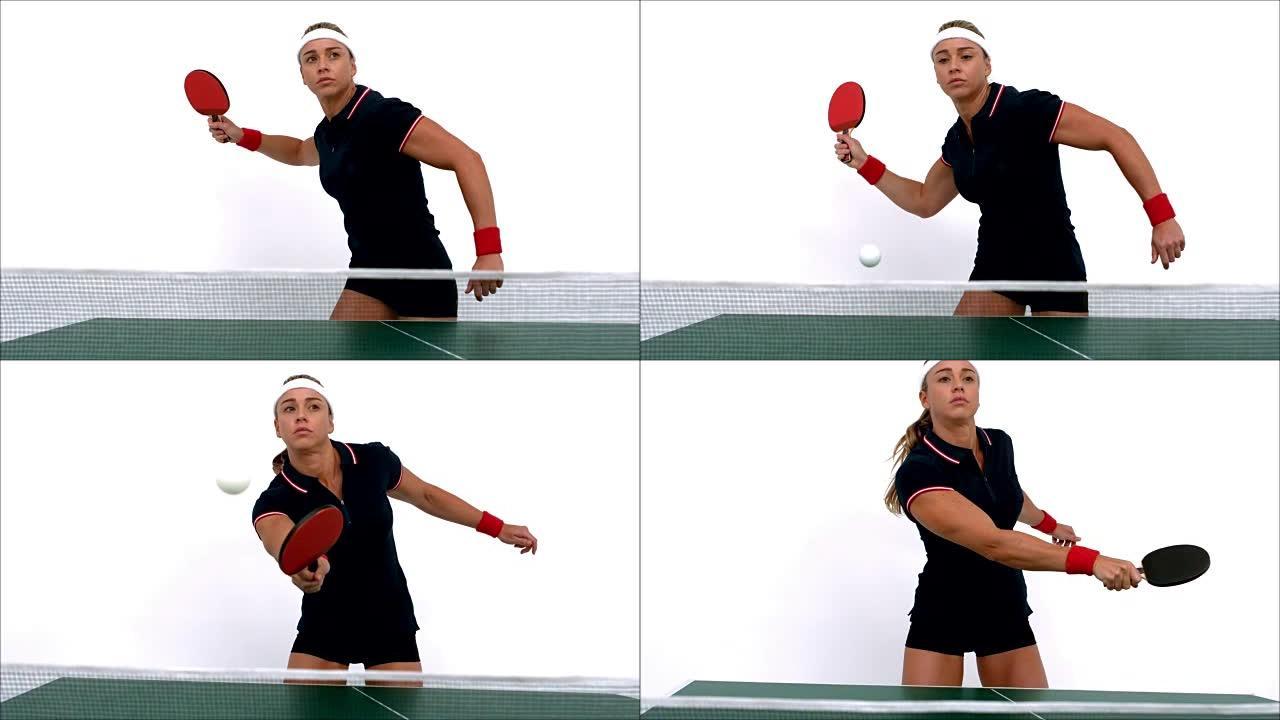 女乒乓球运动员击球