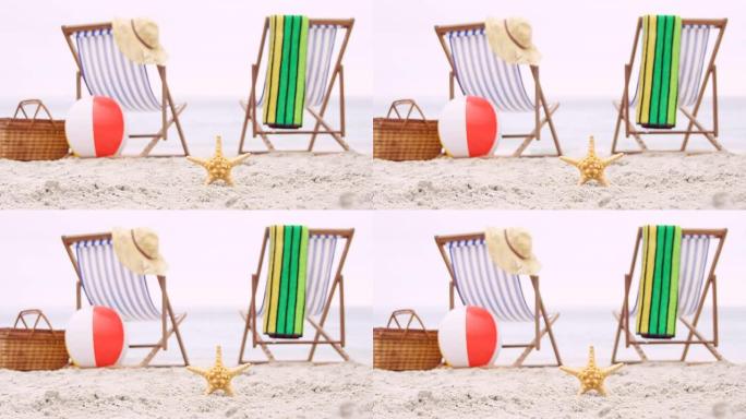 沙滩上的躺椅和海星