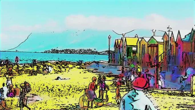 高清1080i Muizenberg海滩南非人群动画效果