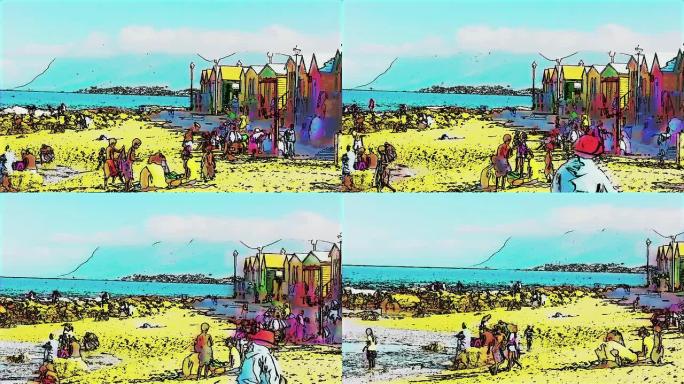 高清1080i Muizenberg海滩南非人群动画效果