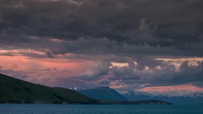 新西兰特卡波湖的日落时间流逝