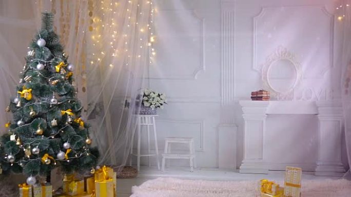 圣诞背景。为新年装饰的房间，圣诞节庆祝活动。没有人