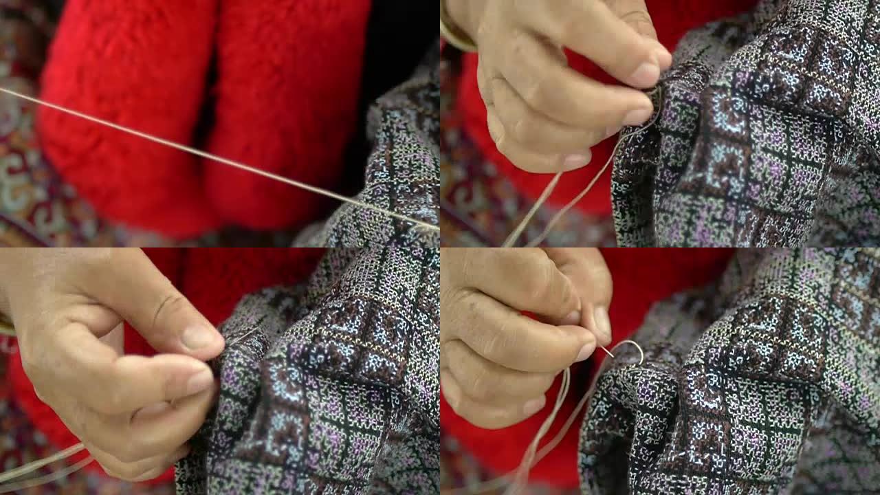 女性手工缝合布制作泰国古代图案面料