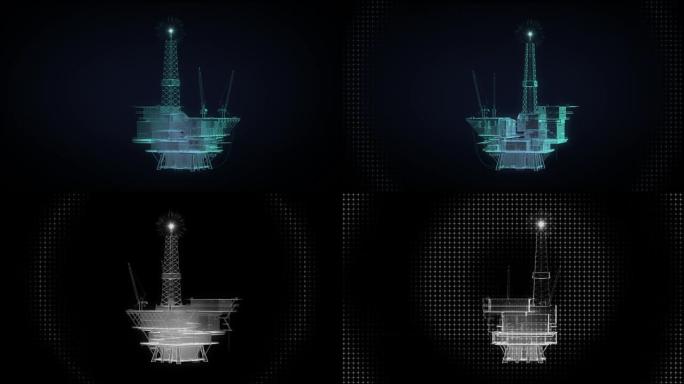 石油钻探，海上石油平台，船。X射线图像。
