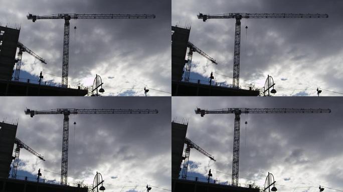 英国伯明翰2016年11月18日: 建筑工地塔式起重机的轮廓