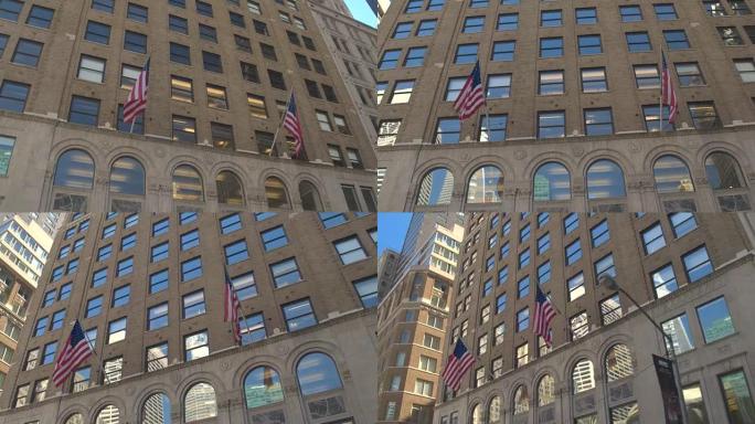 特写: 市中心的高摩天大楼反映了窗户上的办公楼