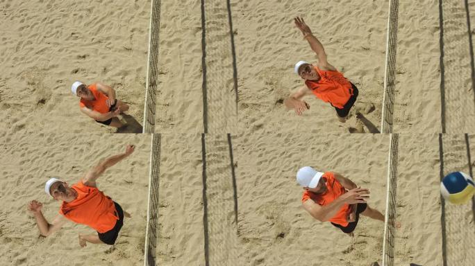 高清超慢动作: 沙滩排球运动员发球