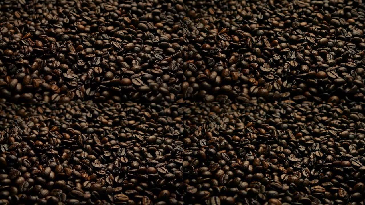 浓郁的深色咖啡豆移动镜头