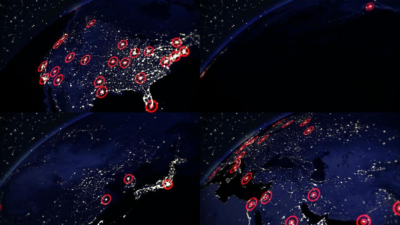 城市灯光下的夜晚地球自转