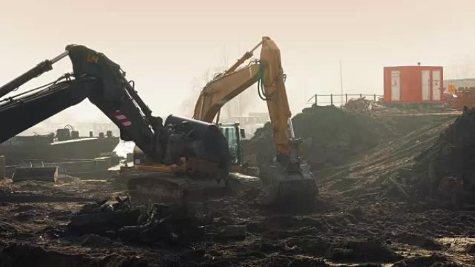 挖掘机挖掘建筑工地