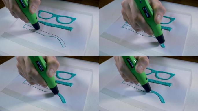 3D笔在工作。用塑料丝线印刷。延时