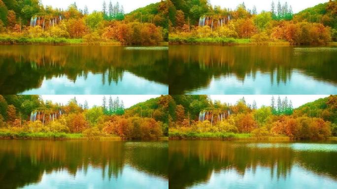 秋季湖泊秋天到了枫叶黄叶枯叶叶子黄落叶