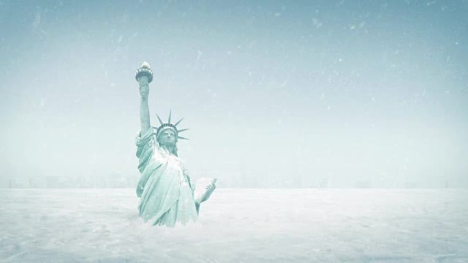 雪地全球降温概念中的自由女神像
