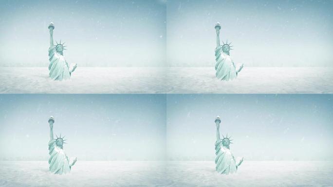 雪地全球降温概念中的自由女神像