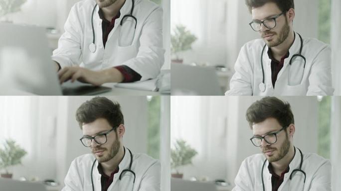 医生在笔记本电脑上研究治疗方法