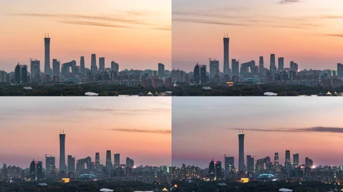 T/L盘北京天际线高角度视图，昼夜过渡