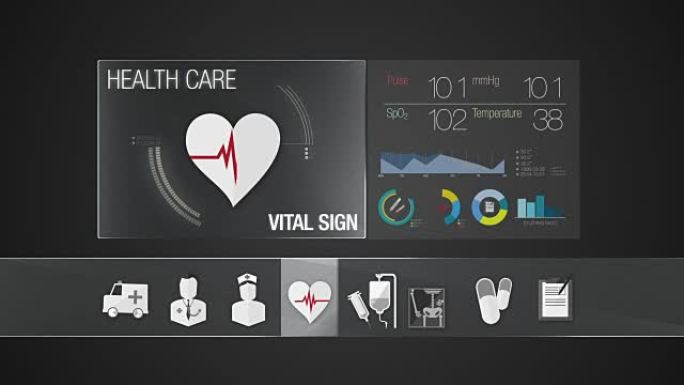 卫生保健内容的生命体征图标。数字显示应用程序。