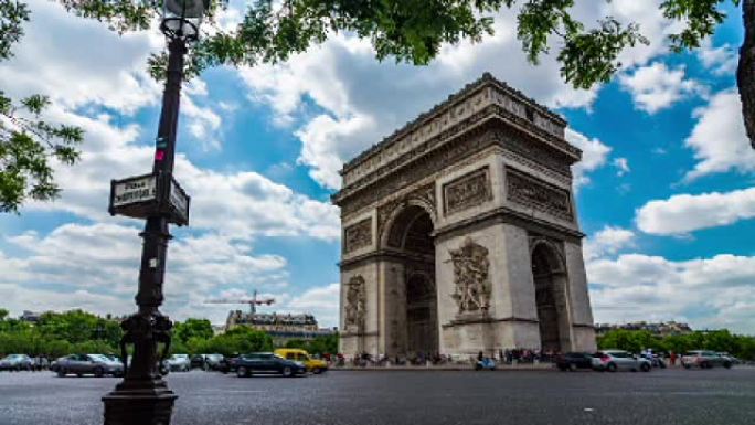 法国巴黎凯旋门-4k城市景观、景观和建立者