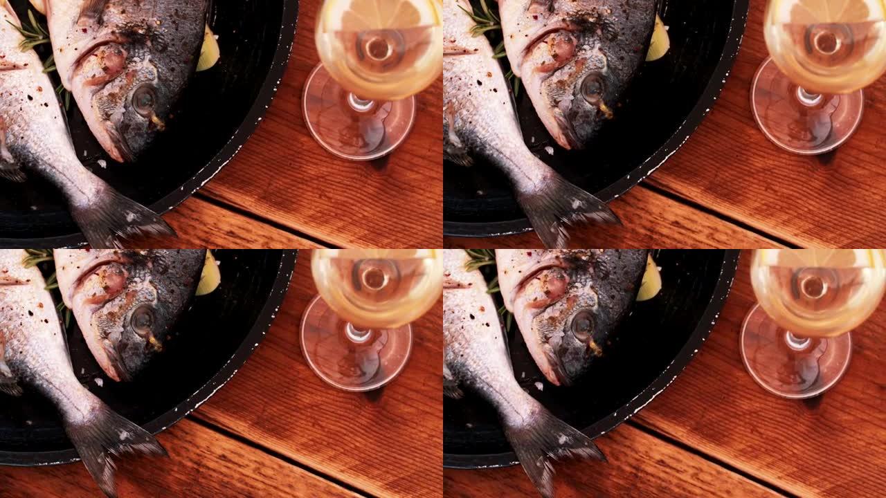 健康烤鱼配白葡萄酒