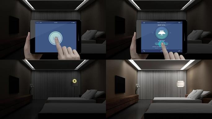酒店，房室灯在智能平板电脑，平板电脑应用，智能家居，物联网中开关节能效率控制。