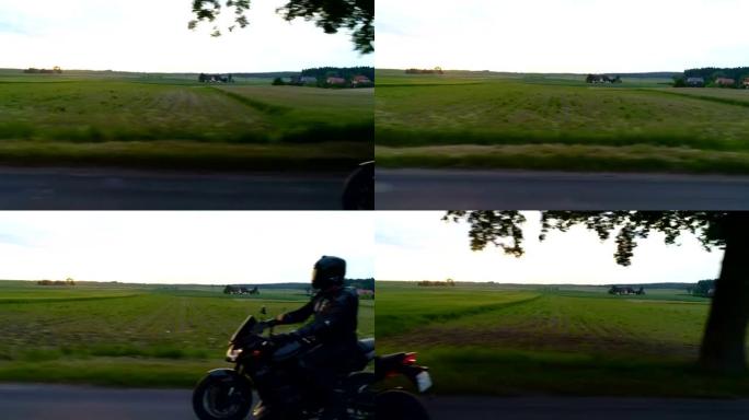 骑摩托车旅行。乡村景观，特写