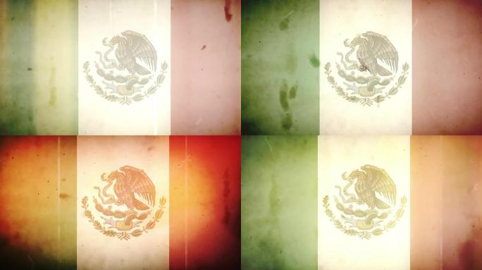 墨西哥国旗-带音频的Grungy复古老电影循环