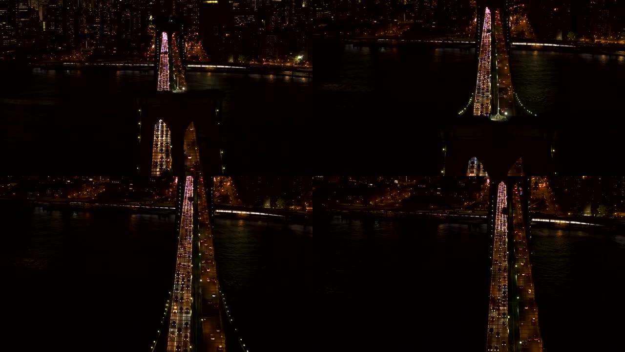 空中: 汽车在交通繁忙的布鲁克林大桥高速公路上陷入僵局