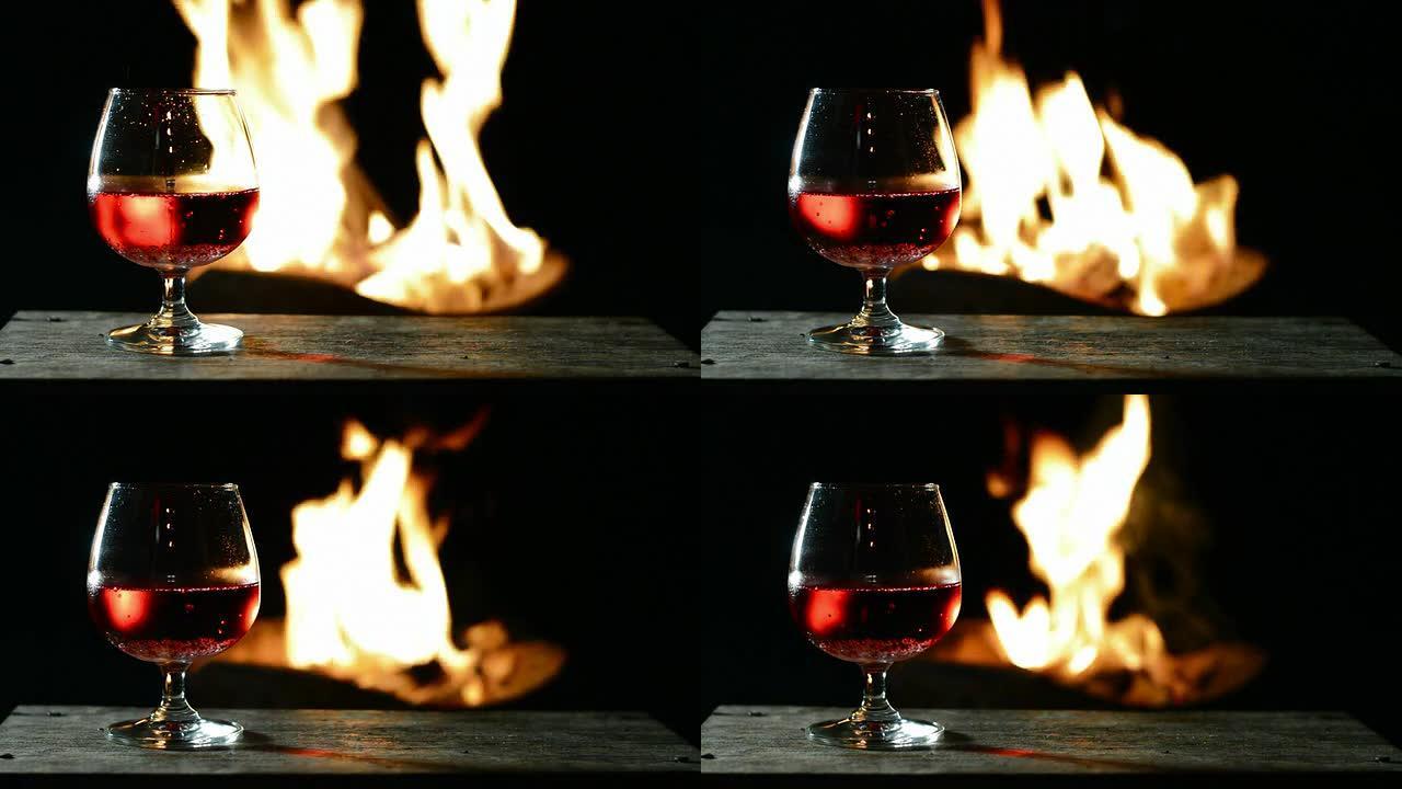 酒杯和火焰红酒酒杯火焰燃烧视频素材