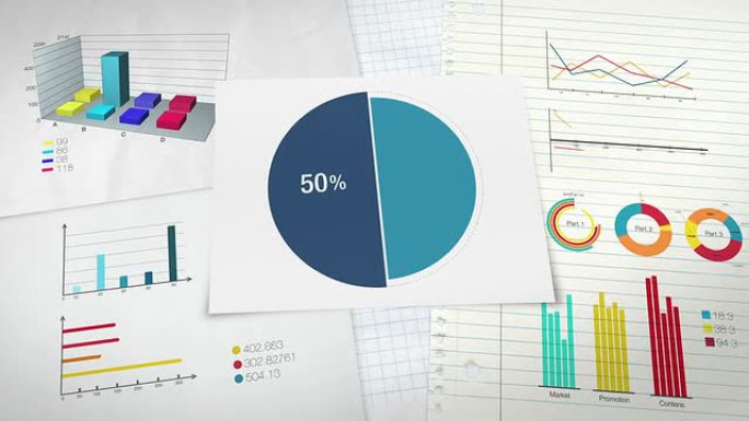 表示用圆形图表示，饼图表示50%