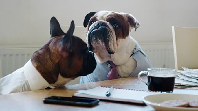 在商务会议室开会时关闭两只狗