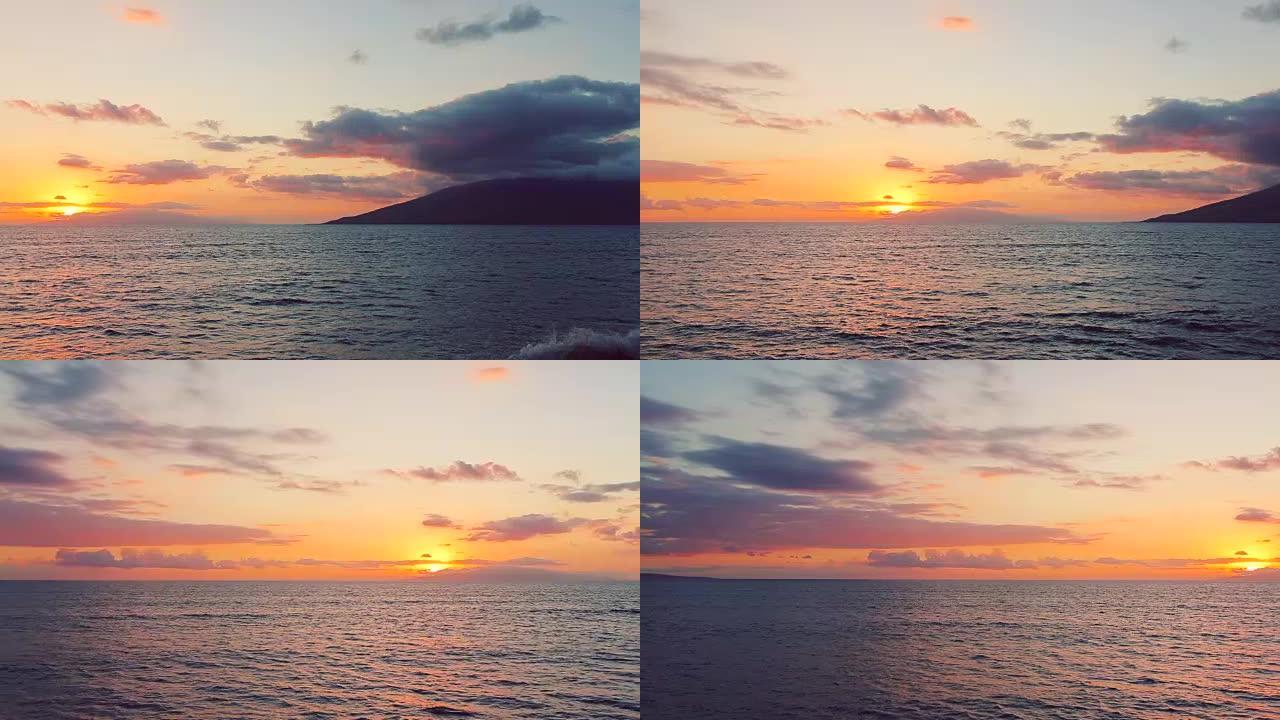 夏威夷群岛上美丽的海景日落