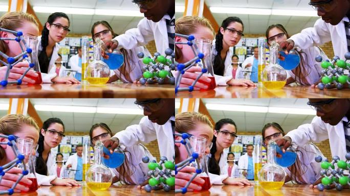 小学生在实验室4k中实验化学物质