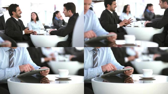 高清: 自助餐厅挤满了商务人士