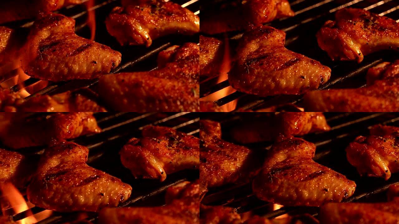 烧烤时用发光的煤烤鸡翅