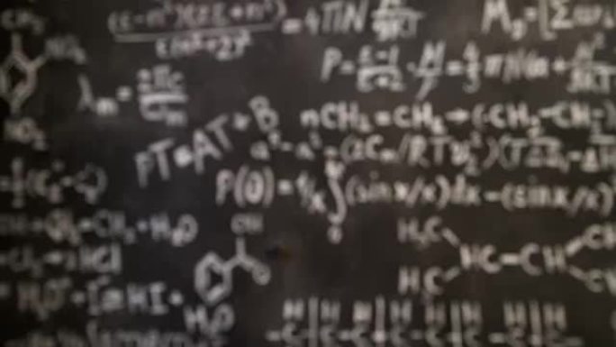 化学和数学方程式墙壁房间背景聚焦和散焦动作