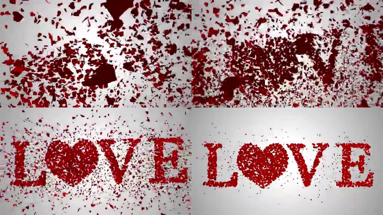 红色的心落在白色表面上，带有情人节信息