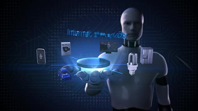 机器人、机器人开掌式、物联网技术连接智能家居设备、人工智能。