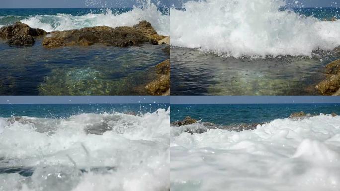 海浪撞击石滩