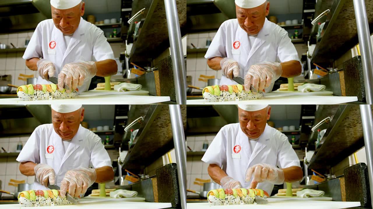 男厨师在4k厨房准备寿司