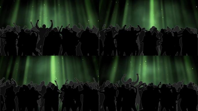 带有绿色激光表演和跳舞人群的夜总会