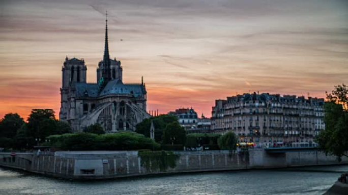 黄昏时的巴黎-巴黎圣母院和塞纳河