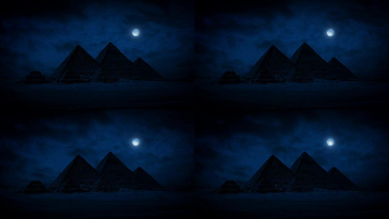 晚上有月亮在上面的金字塔