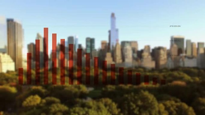 全球数据收集: 市长城市背景，前景为动画图表。
