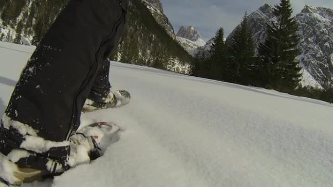 高山景观中的POV雪鞋运动